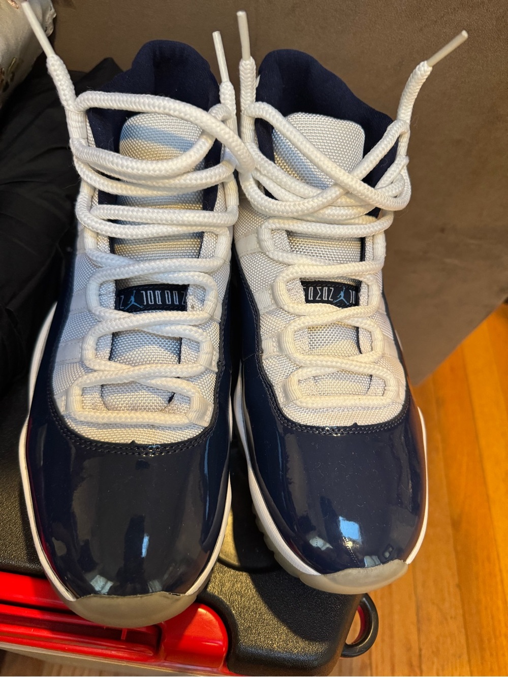 Men's Navy and White Patent-Trim Sneakers Jordan11